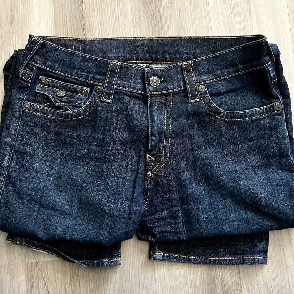 True Religion RICKY w/ Button Flap Blue Denim Jeans Straight Leg Mens Sz 33x32